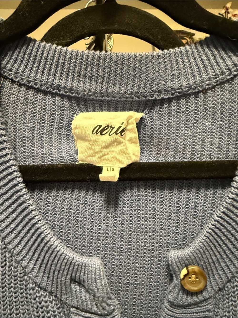 aerie Dusty Blue Ribbed Henley Sweater Size Large - Picture 2 of 3